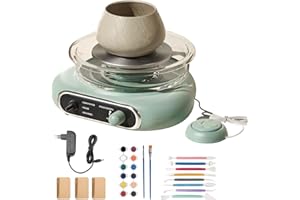 YCBTREE Elektrische Töpferscheibe mit stufenloser Geschwindigkeit & Fußpedal-Stopptaste - 12cm Pottery Wheel + 8-teiliges Zubehörset - Töpferset für Zuhause (Grün)