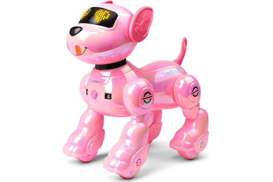 VATOS New Remote Control Robot Dog for Kids, Intelligent Programmable Robotic Dog with 2 Batteries and 17 Interactive Functions,Singing Dancing Walking Robot Puppy Toy for Girls Aged 3-8 Gift,Pink