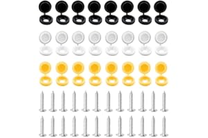 Karsum 48PCS Car Number Plate Screws and Caps Kit - Stainless Steel License Plate Fixing Kit with 24 Screws + 24 Decorative Caps (8 Black/8 White/8 Yellow) - Rust-Proof Registration Plate Fasteners ﻿