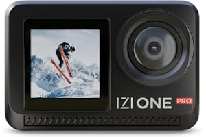 IZI One Pro 5.7k Action Camera | Ultra HD Sony STARVIS Sensor | 20M Body Waterproof | 2 x Battery with 240min Recording | Dual OLED, 6-Axis Gyro Stabilisation | HQ Mic Support | Reels, Vlogs & Bikes