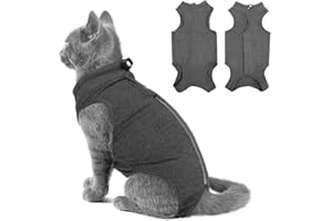 YUVKIN Body Quirúrgico para Gatos, Ropa Postoperatoria para Esterilización, Alternativa al Collar Isabelino, Suave y Transpirable para Enfermedades de Piel y Heridas (Gris) (M)