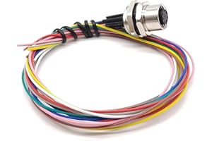 Elecbee Prise de Capteur M12 8 Broches Connecteur Étanche A Femelle codée Montage Arrière Droit Câblage 0.2M,A Coded Waterproof Straight Shiled Panel Mount Receptacle Connecteur de Soudure Étanche