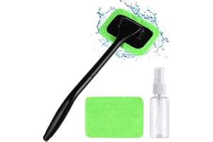 URAQT Car Windscreen Cleaner Brush, Detachable Car Window Cleaner with 2 Washable Microfiber Pads, Kitchen Home Auto Inside Glass Wiper, Inside Car Cleaning Tool for Fog Moisture Removal(Green)