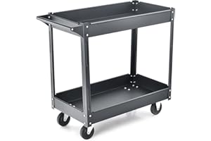 GYMAX Carrello Portaoggetti a 2 Livelli, Carrello Portautensili in Metallo Robusto con 4 Ruote Lisce, Carrello di Servizio con Maniglia Ergonomica, per Garage, Magazzino, Cucina, Nero/Rosso (Nero)