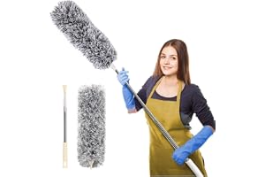 MINIPY Microfiber Feather Duster with Extendable Long Pole (100 Inches), Bendable Head for Cleaning High Ceiling Fans, Interior Roof, Cobwebs – Washable & Telescopic Long Handle Cleaning Tool (S2)