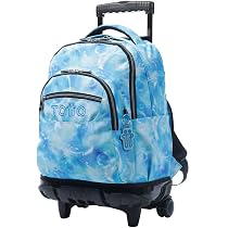TOTTO - Mochila Escolar con Ruedas, Modelo Renglones, Capacidad 26,21 Litros, Bolsillo para PC 14 y Bolsillo para Botella, Correas en S para Mayor Comodidad, Resistente, Estampado Bubul