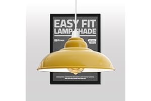 DC VOLTAGE Modern Industrial Metal Ceiling Light Shade 32cm Curved Easy Fit Pendant Lamp Shade with Free Reducer Plate for Living Room (Yellow)