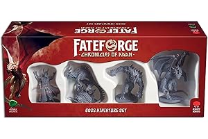 Mighty Boards: Fateforge Chronicles of Kaan: Boss Miniatures Set - 4 Unpainted Figures, Board Game Upgrade, Expansion Accessories, Co-Op Adventure