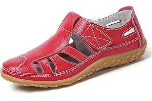 lovejin Women's Closed Toe Sandals Flat Loafers Soft Leather Breathable Casual Shoes Walking Driving Shoes Ladies Moccasins Summer Shoes