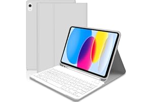 LACHESIS iPad 10th/(A16)11th Generation Case with Keyboard 10.9 inch 2022/11 inch 2025 - Wireless Detachable Folio Keyboard Case for iPad 11/10 Gen - Gery White