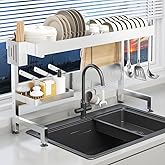 HASTHIP® Adjustable Over Sink Dish Rack Double Layer Space Saving Utensils Organizer Bartan Stand Stainless Steel Drying Rack
