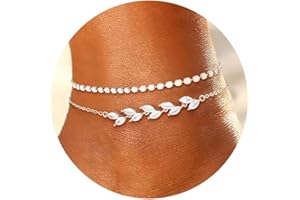 ZOERAY 2 pcs Bracelets Chaine de Cheville pour Femme Argent 925 Multirang 18 Carats Or Chaîne de Cheville en Perles Serpent Cubaine Imperméable Réglable Chaine de Pied Plage d'été Bijoux pour Enfants