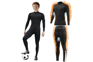 Giyim Kids Thermal Base Layer Set - Style Boys Football Skins & Tights Football Compression Set, Double - Layer Breathable for Sport, Football, Basketball & Ski