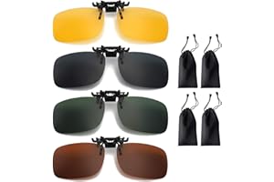 LIYANHU 4 Pack Clip-on Sunglasses for Prescription Glasses, Polarized Flip-up Sunglasses with 4 Bags, Suitable for Men and Women