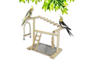 RoseFlower Supporto per Uccelli in Legno, Parco Giochi/Palestra/Set di Giocattoli, Trespolo per Pappagalli, Supporto per Pappagallo Portatile da Tavolo, con Posatoi, Tazza di Alimentazione, Vassoio#9