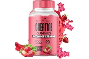 Creatine Gummies 5000mg Max Strength 90 Gummies - Elite Vitality Creatine Monohydrate Gummies (Strawberry Burst Flavour) - Pre & Post Workout Gym Supplement for Men & Women - Vegan & Sugar Free