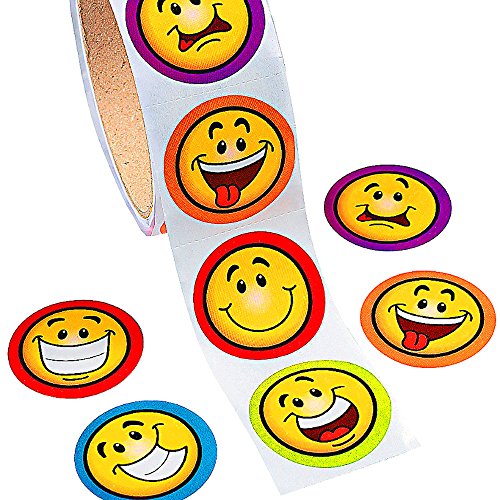 German Trendseller® - 100 x Smiley Sticker auf der XXL Rolle ┃ Grinse Gesichter ┃ Mitgebsel ┃ Diese Coolen Smileys kann man Super Stickern