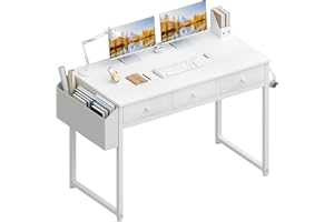 Lufeiya Vitt skrivbord med förvaringsväska och 3 lådor för sovrum, gaming, arbete, 100 cm, PC, litet skrivbord för barn, tonåringar, flickor