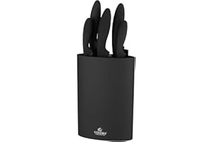 Viners Assure 5 Piece Knife Set with Stylish Soft Touch Universal Block Stainless Steel Blades with Squared Tips for Safety, Non-Stick Coating, Rust-Resistant, Ideal for Everyday Food Prep