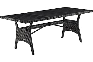 ‎CASARIA Casaria® Polyrattan Gartentisch Schwarz 190x90x74cm mit Ablage WPC-Tischplatte Höhenverstellbar Holzoptik Wetterfest Garten Terrasse Esstisch Gartenmöbel