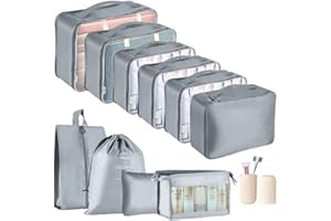 Packing Cubes for Suitcase - GEEDIAR 11 PCS Packing Cubes Travel Luggage Organizers Bag Waterproof Travel Essentials Bag Clothes Shoes Storage Bags（Grey）