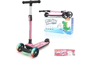 besrey Patinete para niños – Big Wheels Plegable con Luces LED Intermitentes para niños y niñas, 4 Niveles de Altura Ajustable, Tabla Ancha para niños de 2 a 8 años