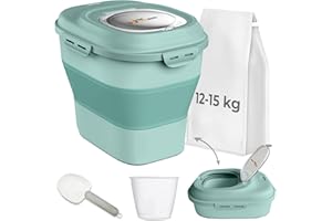 The FlexiNest Dog Food Storage Container 5kg 10kg 12kg 15kg,Airtight Food Storage Container for Pet Food, Rice, Flour, Cereal-Collapsible Dog Food Storage Bin with Sealed Lids, Wheels, Scoop and Cup