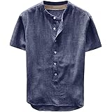 Fannyfuny Top Da Uomo Alla Moda Camicetta A Maniche Corte Camicetta T-shirt Casual Con Bottoni Estivi Camicetta In Lino E Cot