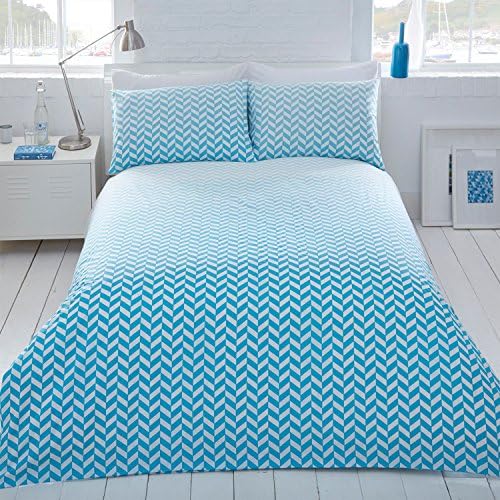 Pieridae Aqua Ombre Geo Duvet Quilt Cover Pillowcase Set Reversible Chevron (King)