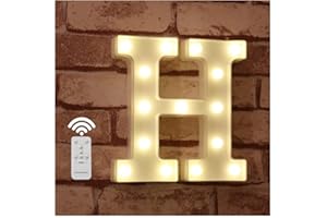 WHATOOK Letras Luminosas Decorativas con Luces LED, con temporizador inalámbrico y mando a distancia regulable, Color Blanco - Letra H