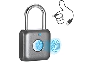 Candado de huella dactilar eLinkSmart pequeño candado inteligente cerradura sin llave para taquilla, gimnasio, armarios, maleta, caja de herramientas, maleta gris