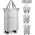 VOOWO Rolling Duffle Bag with Wheels, Expandable Foldable Duffle Bag with Wheels and Handle for Travel, Rolling Luggage bag Carry on Duffel Bag, Wheeled Travel Duffle Bag, Large Weekend Bag, Grey,