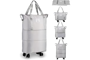 VOOWO Torba podróżna na kółkach, rozszerzalna składana torba sportowa z kółkami i uchwytem do podróży, torba na bagaż podręczny, torba podróżna, duża torba weekendowa, szara, szary, L, Rozszerzalna