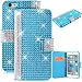 Produktbild GrandEver iPhone 6 Plus/iPhone 6S Plus Diamant Lederhülle Glitter Glitzer Shiny Glanz Sparkle Clear Glänzend Flip Wallet Case PU Ledertasche Hülle Backcover Handyhülle Schutz Hüllen im Bookstyle Ledertasche mit Standfunktion Kartenfächer Magnetverschluss Etui Schale Schutzhülle(Blau)