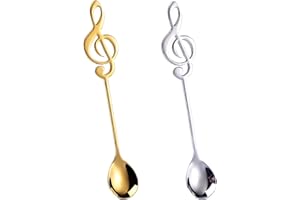 Jitnga Juego De 2 Cucharas De Té De Acero Inoxidable, Cucharas De Café Musicales De Acero Inoxidable, Juego De Cucharas De Café, Para El Hogar, Cucharas De Postre, Cucharas De Helado (Oro Y Plata)