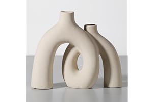 Anquephd Ceramic Vase, Nordic Modern Boho ins Style Decorative Ceramic Aesthetic Flower Vase for Home Decor (Beige)