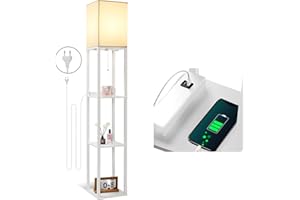 DEANIC Lampadaire Lampe LED avec Pied, Lampadaire sur Pied Salon, Lampadaire Salon avec une Ampoule E27, 2 Ports USB et une Ampoule LED, Abat-Jour en Tissu de Lin (Blanc)