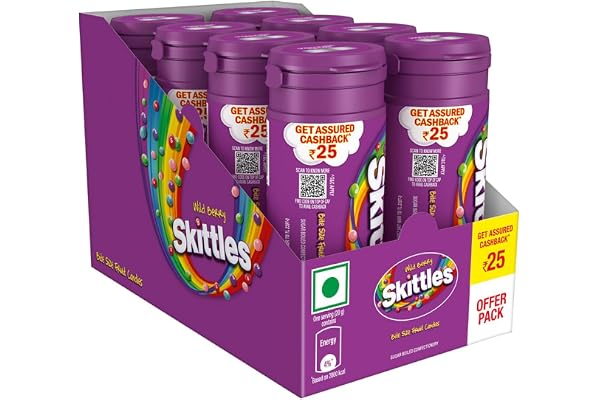 Skittles Wildberry Chewy Fruit Candy Pack Bite-Size Fruit Candies Delicious Fruity Flavours (Berry Punch, Cherry, Raspberry, Strawberry, and Melonberry) Imported Candies 27.3 g Pack of 8