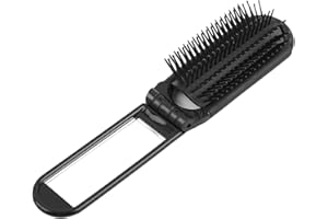 AZWOOD Mini pettine compatto pieghevole per capelli, con specchio pieghevole da viaggio, per la famiglia, per donne e ragazze (nero)