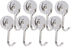 MAGXCENE 8 Stück Magnethaken Extra Stark, 20mm Metallhaken Neodym Magnet Haken hält, 15kg Drehbar Magnetischer Haken, Magnet Haken für Küche Schließfächer Schlafzimmer Büro Kühlschrankmagnet