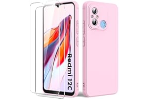 Byvuwiay Funda Compatible con Xiaomi Redmi 12C, con 2 Piezas Cristal Templado, Carcasa de Líquida TPU Anti-Choque, Carcasa Xiaomi Redmi 12C, Rosa