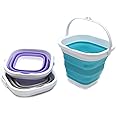 SAMMART Set of 3-2.6L Super Mini Sqare Collapsible Plastic Bucket - Foldable Square Tub - Portable Fishing Water Pail - Space Saving Outdoor Waterpot (3)
