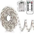 echosari Battery Operated Led Strip Lights White with Remote, 8 Modes, Dimmable, Timer, Self-Adhesive, Cuttable, for PC TV Kitchen Cabinet Shelves Bedroom Decor (3m 90LED)