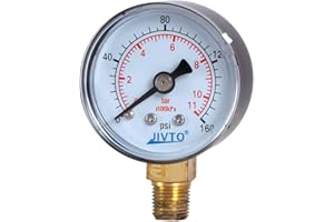 JIVTO dry pressure gauge, 2" dia,0-160 Psi,0-11 Bar, 1/4" BSPT lowr mount