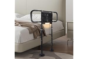 Airminti Sponda Letto Anziani Anticaduta Ausili per Alzarsi Dal Letto Regolabile in Altezza con Luce a Sensore, Supporto per Alzarsi, Sbarra di Sicurezza, Portata Fino a 180KG (60x70x103CM)