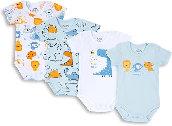 Chicco, Body Bebé Niño y Niña, Set de 4 Body con Mangas Cortas en 100% Algodón, Unisex Niño y Niña 0-24 Meses, Designed in Italy - 1