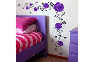 HGDESIGN® Wandtattoo Wandaufkleber Rot Rosen Blumenranke Wohnzimmer Schlafzimmer Wandsticker Wandbild Wanddeko Selbstklebend (Lila)