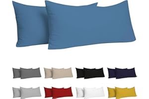 Dreamzie Federa Cuscino (Set di 2) - Blu Cotone - Per i Cuscini 40 x 80 cm - 100% Jersey di Cotone - Federa da Cuscino - Copri Cuscino per Letto - Fodera Protezione per Cuscino