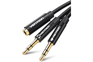 VENTION Sdoppiatore Cuffie Microfono Doppio Jack 3,5mm in Alluminio Maschio a Femmina Cavo Audio 2 in 1 per Notebook, PC, PS4, Xbox (1m)