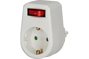Brennenstuhl Steckdosenadapter, Schutzkontaktsteckdose mit Schalter (Zwischenstecker mit erhöhtem Berührungsschutz) weiß